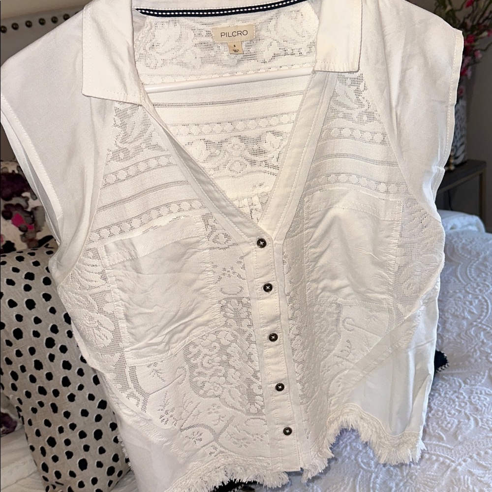 Anthropologie Pilcro Sleeveless Button-Front Lace Blouse size Small - Picture 5 of 8